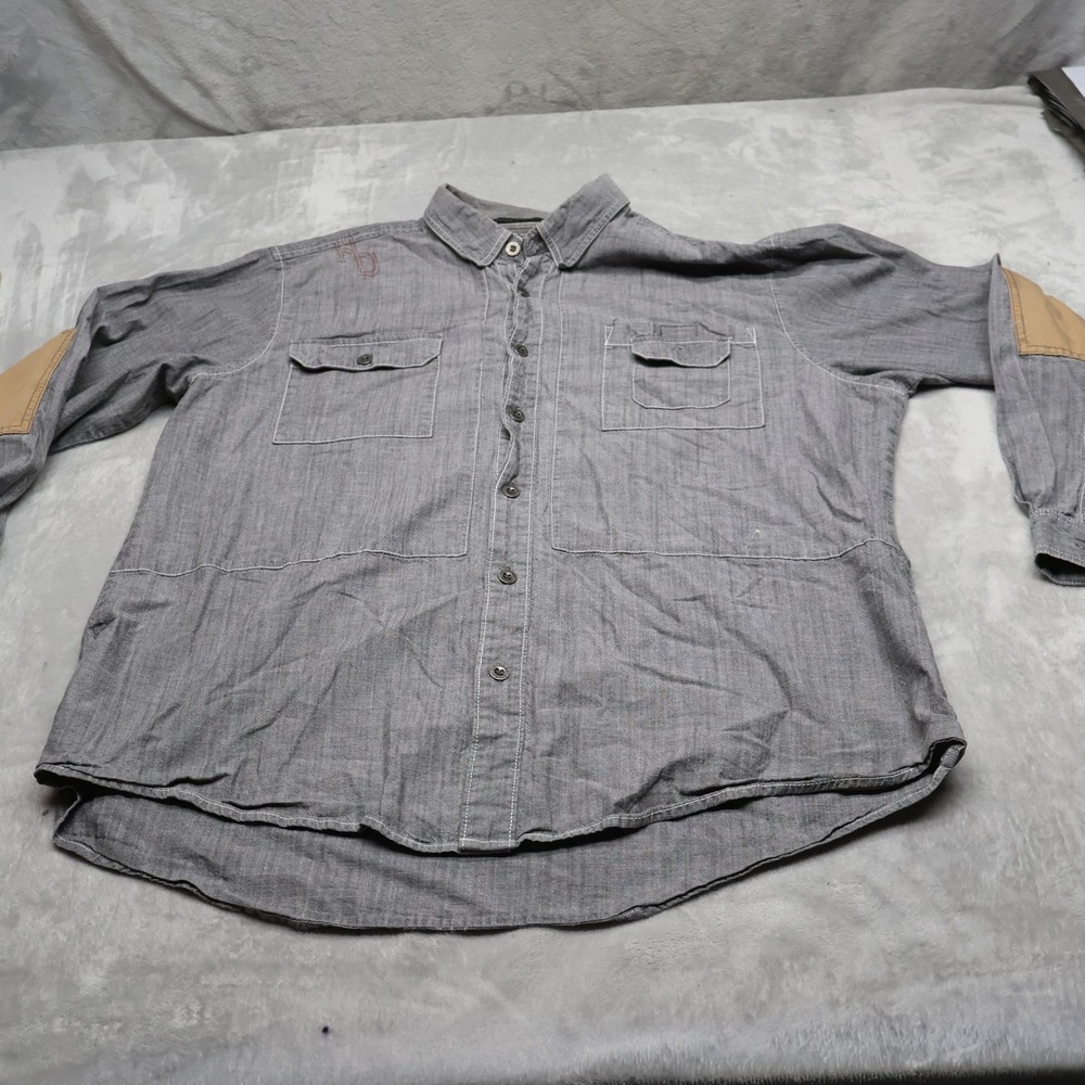 Harley Davidson Shirt Mens 2XL Gray Ripstop Elbow Patch Casual Button Up Moto